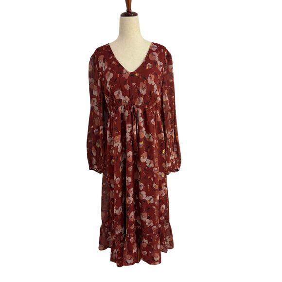 NWOT Dizzy Lizzy Long Sleeve Floral Print Ruffle hem Maxi - Picture 1 of 6